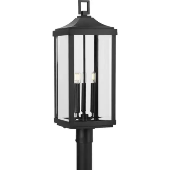 Progress Lighting, Gibbes Street, 3-Light Post Lantern, Antique Bronze, Clear Beveled Glass, Shade Included image {2}
