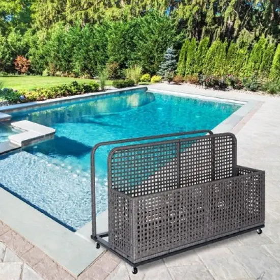 Whizmax Poolside Float Storage, Patio Poolside Float Storage Basket, PE Rattan Outdoor Pool Caddy with Rolling Wheels for Floaties, Patio, Pool image {9}