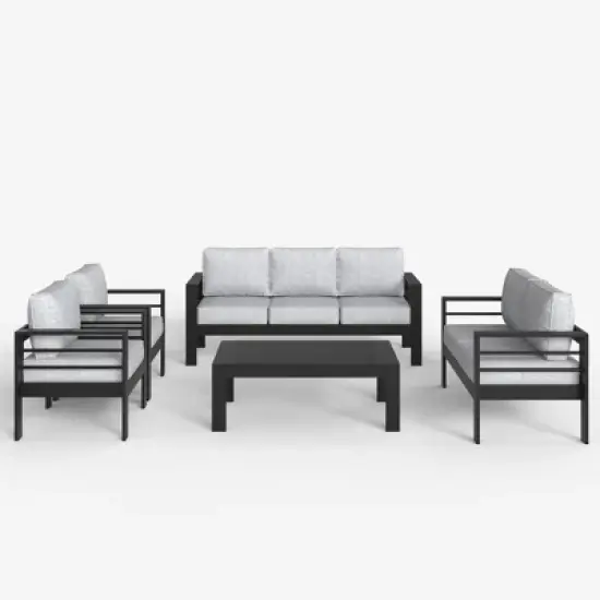 LayinSun Outdoor Aluminum Furniture Set, 5 Pieces Patio Sectional Conversation Chat Sofa Modern Seating Set with Coffee Table image {1}