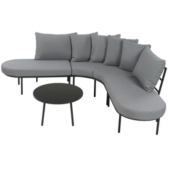 DSVIMOY 5PCS Patio Half- Moon Curved Outdoor Furniture Sofa Set with Coffee Table, Conversation Set for Garden, Gray, 90.55"*27.95"*29.92" image {4}
