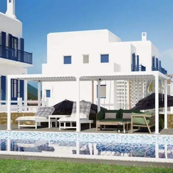 Aoodor Aluminum Pergola Rainproof Gazebo Patio Sun Shade Shelter with Adjustable Roof-White image {12}