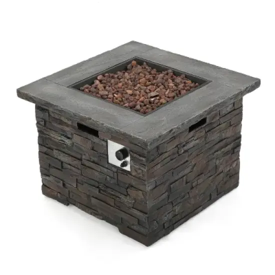 35 Inch Square Outdoor Fire Pit with Built In Propane Tank Storage and Stone Inspired Design image {6}