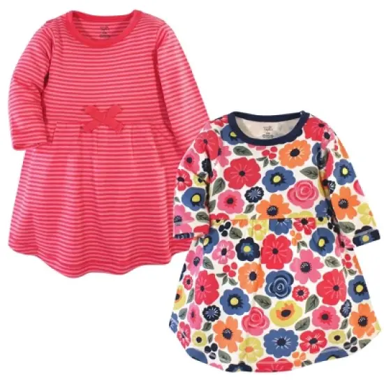 Touched by Nature Baby and Toddler Girl Organic Cotton Long-Sleeve Dresses 2pk, Bright Flowers image {3}