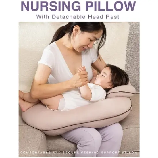Pharmedoc Nursing Pillow for Breastfeeding - Breast Feeding Pillows with Headrest and Adjustable Waist Straps - Removable Cover - Baby Essentials for Newborn - Full Support for Mom and Baby image {5}