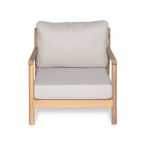 Christopher Knight Home Shane Rustic Patio Acacia Wood Club Chair with Water-Resistant Cushion, Teak /Beige image {3}
