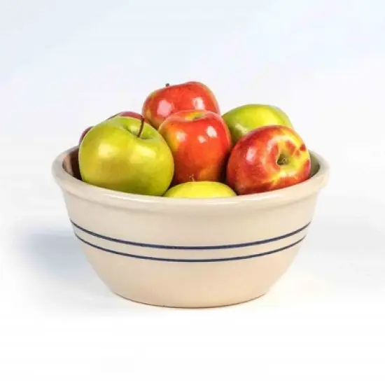 Martinez Pottery Hand-Turned Heritage Blue Stripe Stoneware Mixing Bowl 10" image {1}