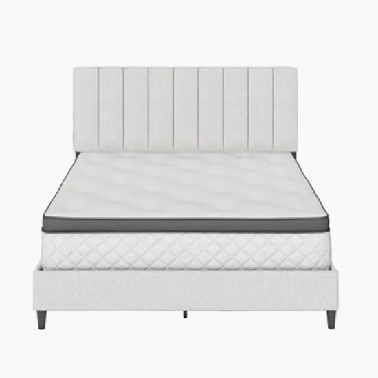 Malik Mid-Century Vertical Channel Linen Upholstered Platform Bed - Eco Dream image {3}