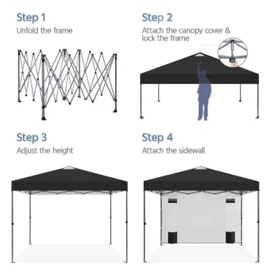 Yaheetech 10x10FT Pop-up Canopy with One-Push-To-Lock Setup Mechanism and Sidewallwith Pockets image {6}