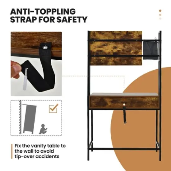 Costway Industrial Vanity Table with 3-Height Adjustable Mirror Storage Bag Large Drawer image {7}
