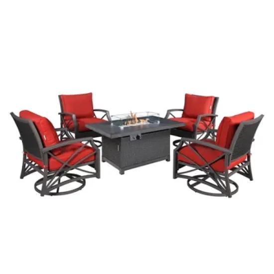 Kinger Home Novi 5-Piece Rattan Wicker Propane Fire Pit Set with an Aluminum Frame image {14}