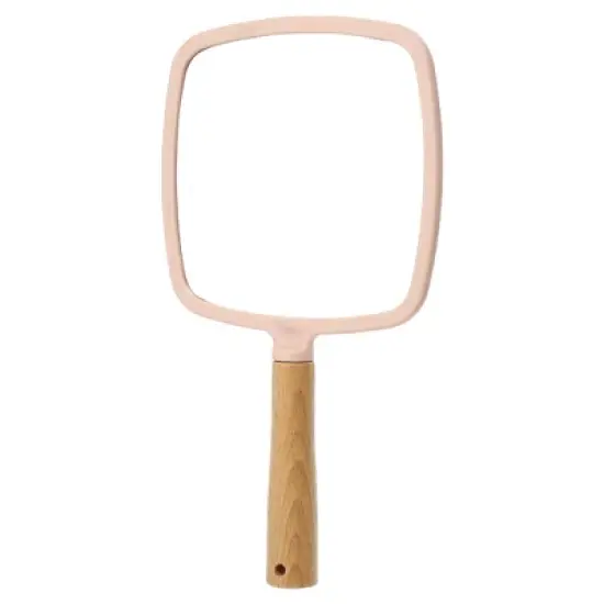 Unique Bargains Square Portable Handheld Wood Handle Vanity Cosmetic Makeup Mirror 1 Pc image {8}