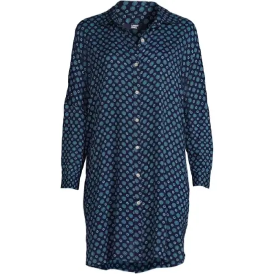 Lands' End Women's Sheer Modal Oversized Button Front Swim Cover-up Shirt image {4}