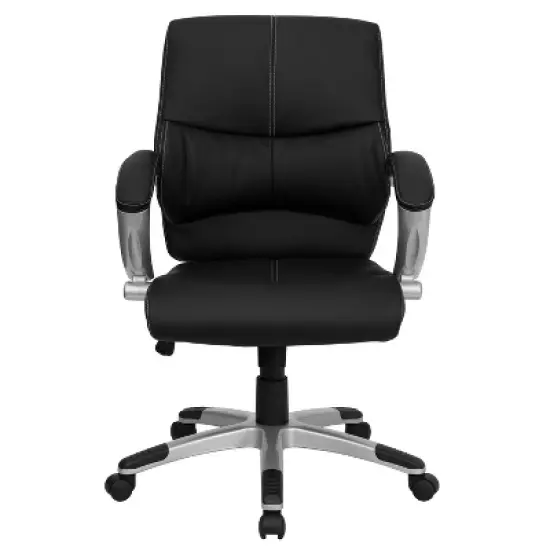 Flash Furniture Bodie Mid-Back Black LeatherSoft Contemporary Swivel Manager's Office Chair with Arms image {6}