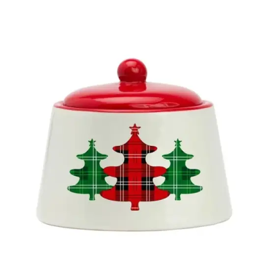 Amici Home Christmas Sugar Bowl with Lid - 8-Ounce Ceramic Container for Salt, Sugar, Spices - Festive Plaid Xmas Tree Kitchen Sugar Bowl image {7}