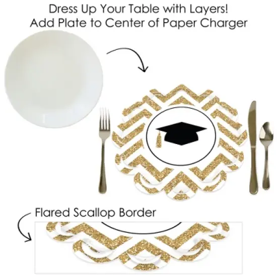 Big Dot of Happiness Tassel Worth The Hassle - Gold - Graduation Party Round Table Decorations - Paper Chargers - Place Setting For 12 image {6}
