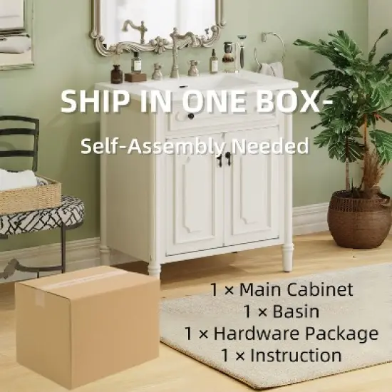 Christopher Knight Home Mualani 31" Vintage Bathroom Vanity with Ceramic Sink, 2 Doors and Adjustable Shelf image {8}