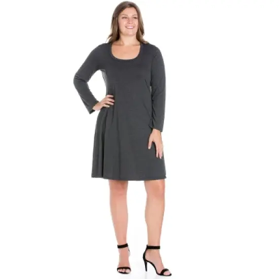 Classic Long Sleeve Flared Mini Plus Size Dress image {8}