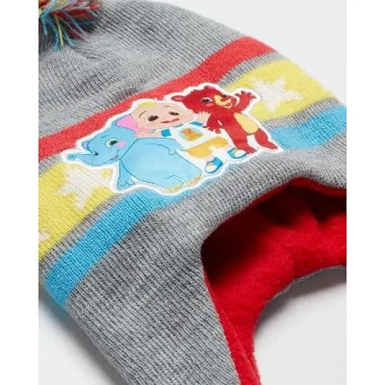 Moonbug CoComelon Boy's Fleece Lined Ear Flap Winter Hat and Mittens Set, Age 2-4 image {3}