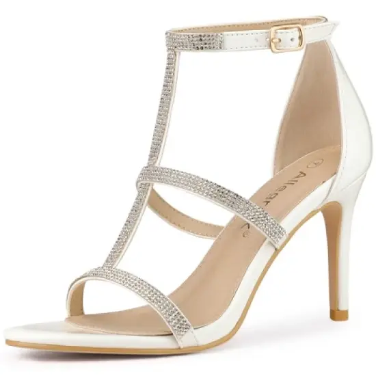 Allegra K Women's Rhinestone Ankle Strap Stiletto High Heel Sandals image {13}