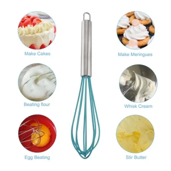 Unique Bargains Silicone Stainless Steel Home Blending Whisk 10" 1 Pc image {4}