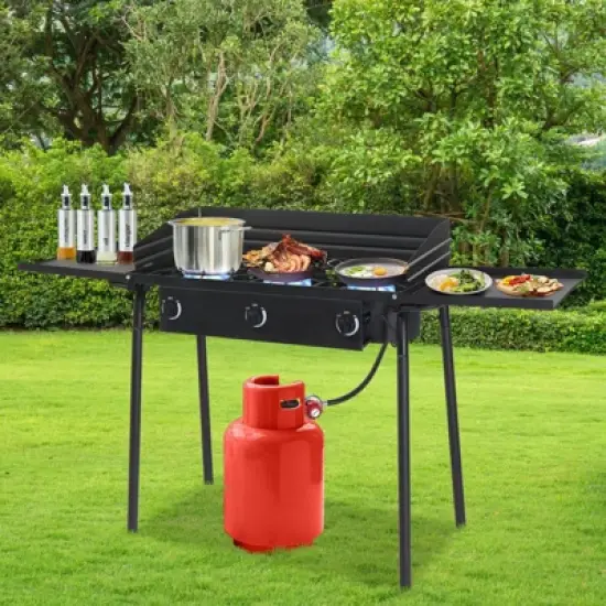 Winado 3 Burner High Pressure Propane Outdoor Stove with Removable Side Shelves and Windscreen image {5}