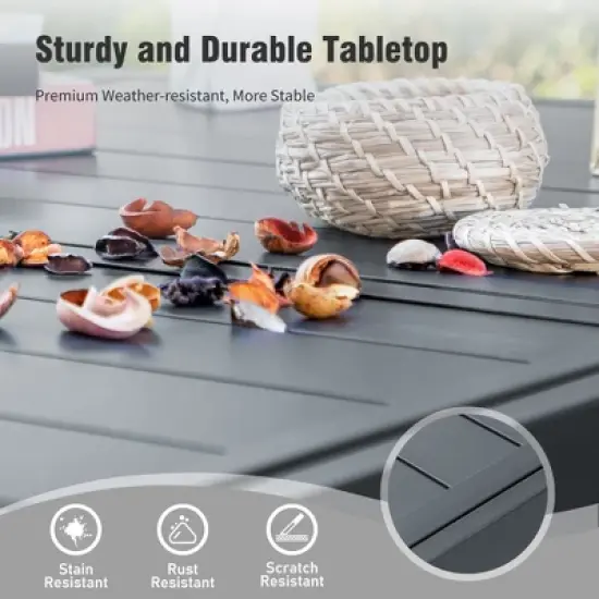 Captiva Designs 7pc Outdoor Expandable Rectangle Dining Table & Stackable Metal Chairs image {5}