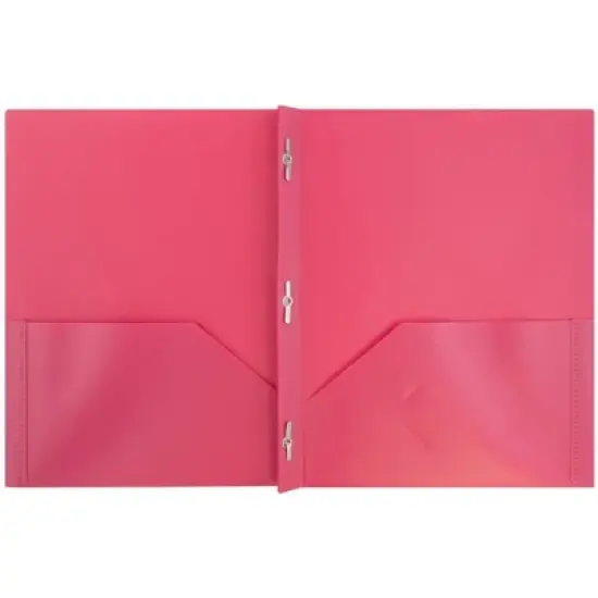 JAM 6pk POP 2 Pocket School Presentation Plastic Folders with Prong Fasteners Pink image {1}