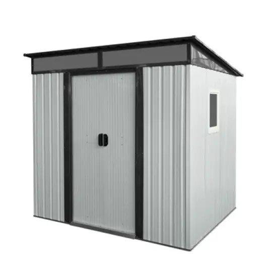 Gulches 6ft x 5ft Outdoor Metal Storage Shed with Window and Transparent plate for Garden, Lawn (White and Black) image {8}