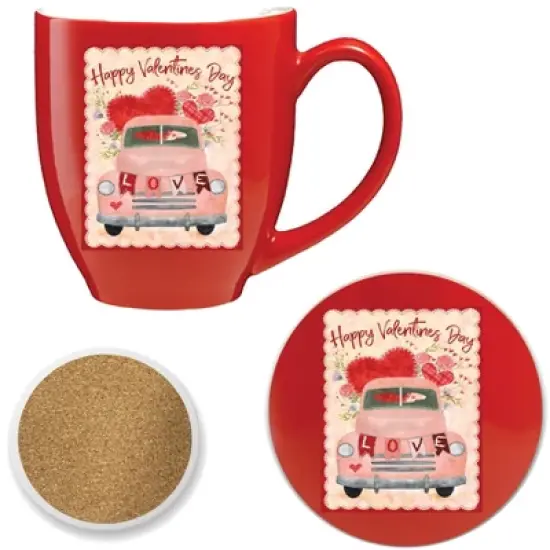 Courtside Market Valentine Truck 16 oz Mug & Ceramic Coaster Set image {1}