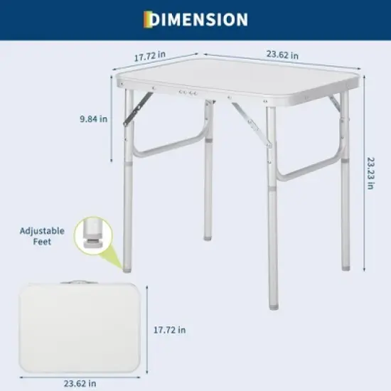 Small Folding Table, Adjustable Height Aluminum Frame Foldable Camping Table with Carrying Handle image {2}