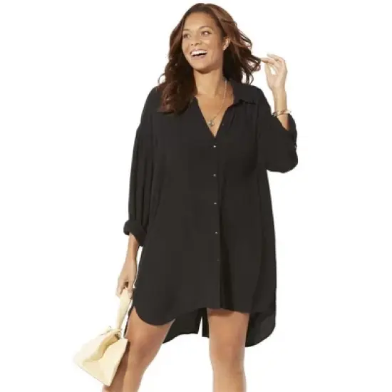 Swimsuits for All Women&rsquo;s Plus Size Shea High-Low Button Front Cover Up Shirt image {1}