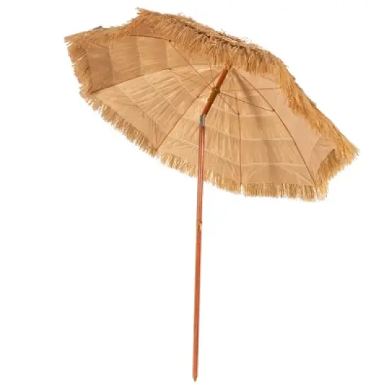 Costway 6.5 FT Thatched Beach Umbrella Tilt Tiki Hawaiian Patio Portable image {9}