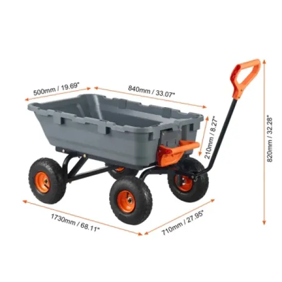 VEVOR Garden Cart, Durable Poly Dump Cart with Simple Assembly Steel Structure, Versatile Dump Wagon with Dual-Function Handle, Handy Wheelbarrow image {7}