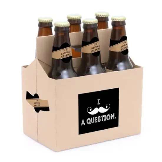 Big Dot of Happiness Kraft Mustache - Will You Be My Groomsman Decorations for Men - 6 Beer Bottle Label Stickers and 1 Carrier image {1}