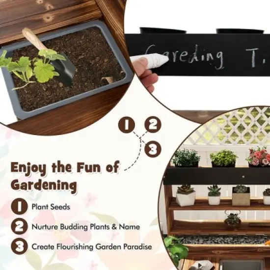Tangkula Kids Potting Bench Wooden Toy Gardening Center w/ Removable Sink & Chalkboard image {4}