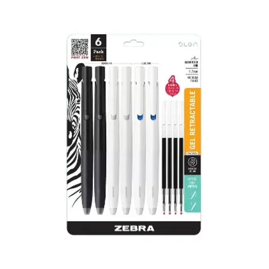 Zebra bLen Retractable Gel Pens Medium Point 0.7mm Assorted Ink 6/Pack (49501) image {5}