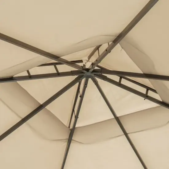 Outsunny 10' x 10' Patio Gazebo Outdoor Canopy Shelter with Double Vented Roof, Netting and Curtains for Garden, Lawn, Backyard and Deck, Khaki image {4}