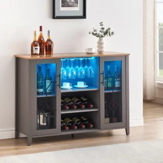 Kitchen Storage Buffet, Sideboard Storage Cabinet, Wine Glass LED Light, Coffee Bar Bar Cabinet, Storage Drawer Buffet Cabinet image {1}