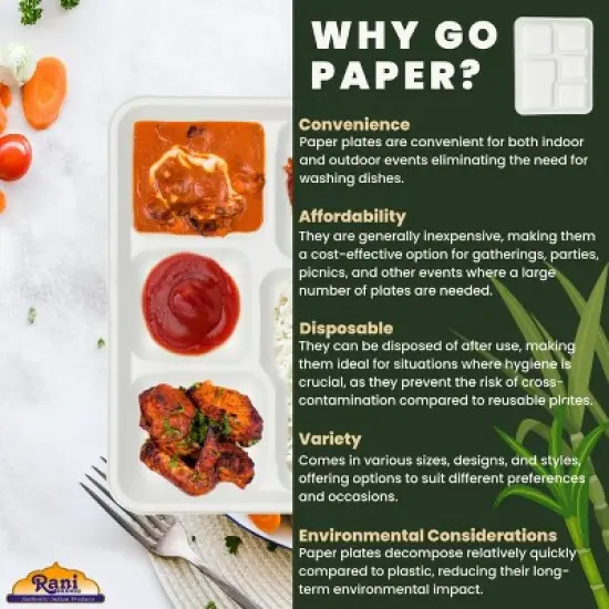 5 Compartment Square Biodegradable Divided Plates - Pack of 250 - Rani Brand Authentic Indian Products image {5}