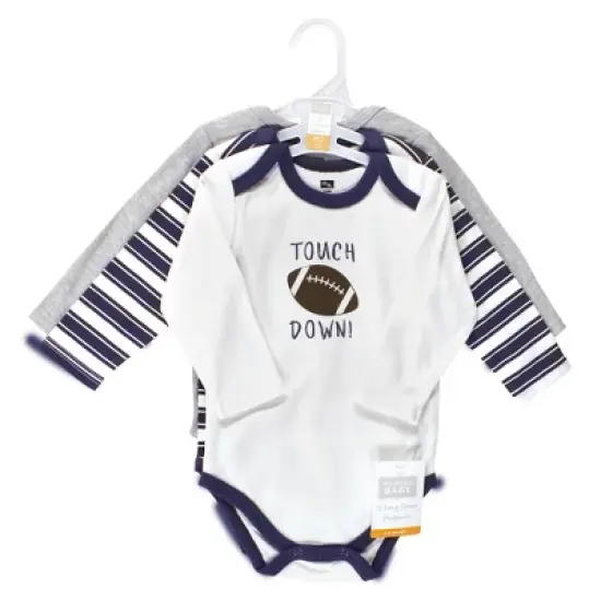 Hudson Baby Infant Boy Cotton Long-Sleeve Bodysuits, Football Buddy 3-Pack image {1}