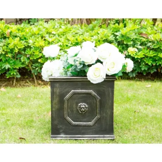 Rosemead Home & Garden, Inc. 13" Wide Kante Lightweight Classic Square English Style Lion Head Concrete Outdoor Planter Pot Oil Rubbed Bronze image {1}
