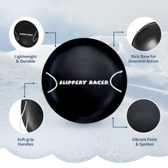 Slippery Racer ProDisc 26 Inch Heavy Duty Aluminum Iron Alloy Metal Kids Saucer Snow Sled with Dual Riveted Soft Grip Rope Handles image {2}