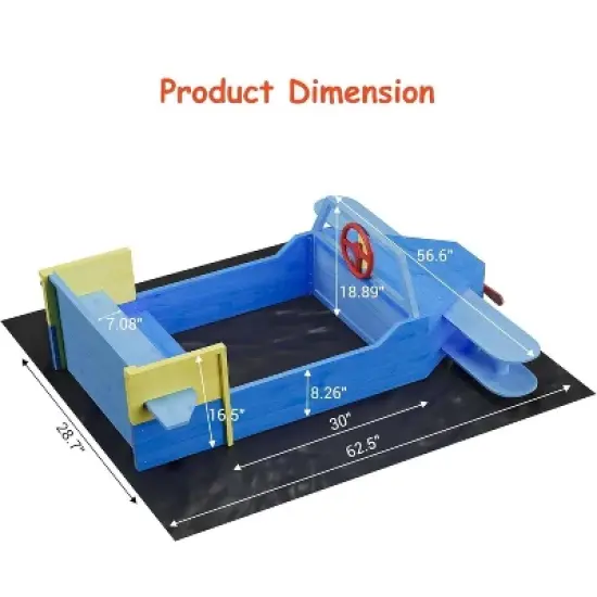Airplane Wooden Sandbox &ndash; Kids Outdoor Sandpit with Drainage Liner, Foldable Benches & Playful Design for Backyard, Ages 4+ image {2}