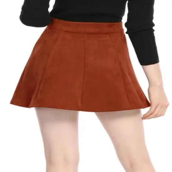Allegra K Women's Faux Suede Button Closure A-Line High Waisted Flared Mini Short Skirt image {4}