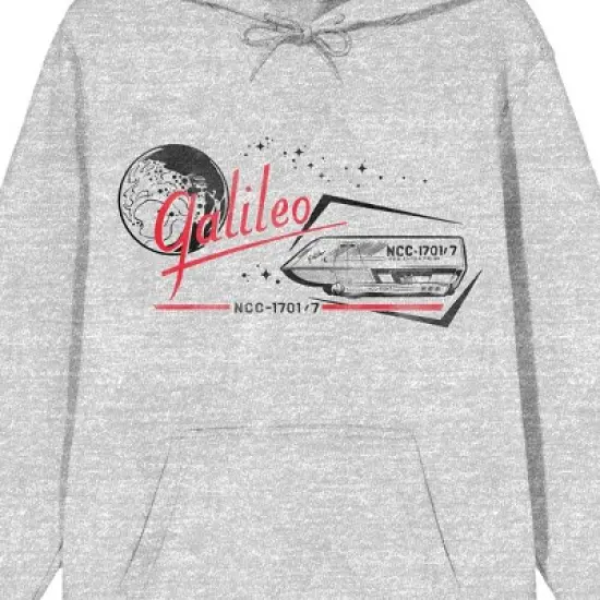 Star Trek The Original Series Galileo NCC-1701 The Enterprise Ship and Planet Men's Athletic Heather Gray Graphic Hoodie image {1}