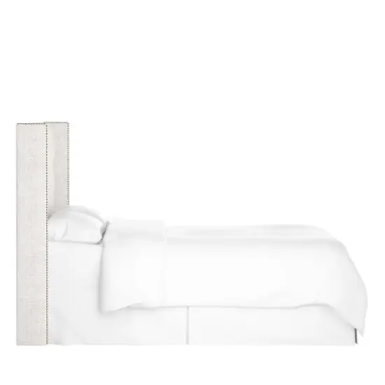 King Louis Diamond Tufted Wingback Headboard Off White Linen with Brass Nail Buttons - Skyline Furniture image {2}