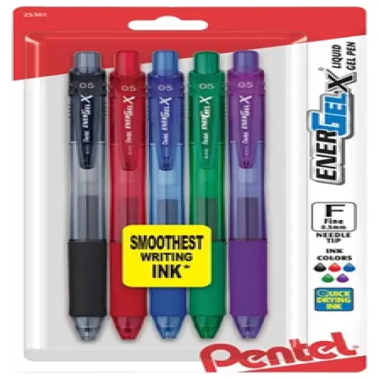Pentel EnerGel-X Retractable Liquid Gel Pen, 0.5 mm, Assorted Colors, Pack of 5 image {1}