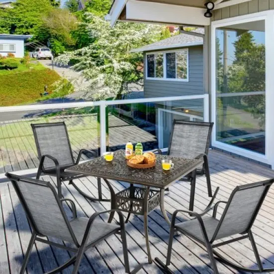 Tangkula 4pcs Patio Rocking Chair Heavy-Duty Metal Rocker Outdoor Anti-Slip Gray image {1}