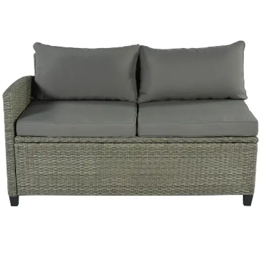 5pc Outdoor Wicker Conversation Set with Loveseats, Sofa, Arm Chair & Coffee Table - Gray - GODEER image {7}