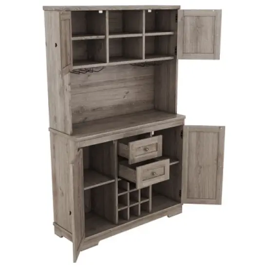 Gulches Timeless Multi-Functional Coffee and Wine Bar Cabinet Open Shelves, 9 Grid Bottle Holders, 6 Hooks and High Quality Build image {8}